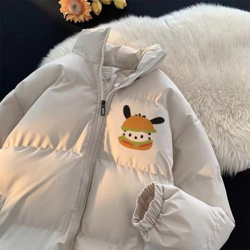 

Dog Print Stand Collar Cotton Jacket - Winter Warmth for Couples M белый