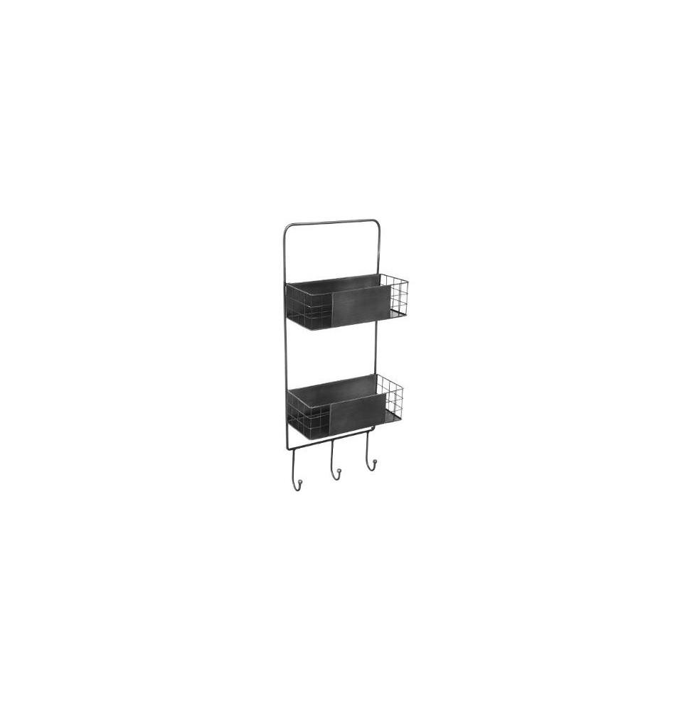 Buy Shelf 2 Bins and 3 Hooks L 25.5 Cm X W 12.5 Cm X H 62.5 Cm Metal Black at affordable