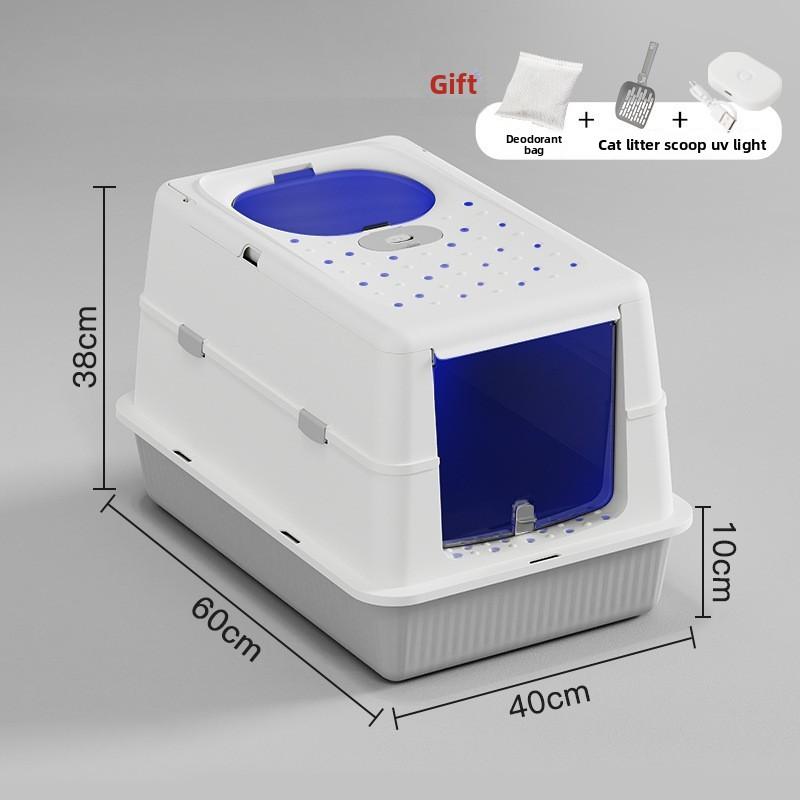 Stainless Steel Closed Cat Litter Box, Fully Closed Flip, Oversized, Heightened and Thickened Anti-splash Top-entry Cat Toilet