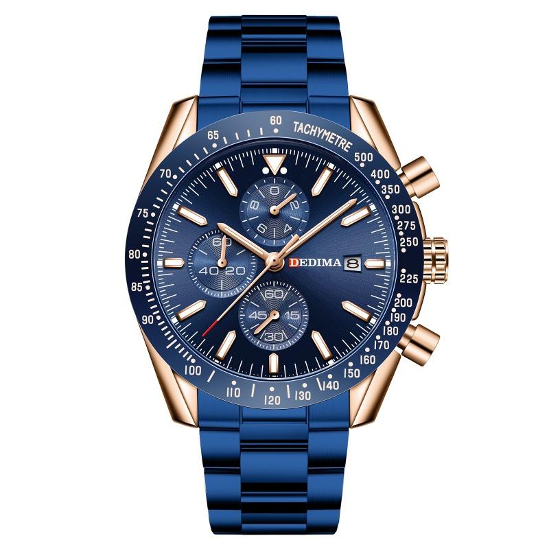 Relógio de Pulso Esportivo Multifuncional Luminous à Prova d'Água de Aço com Fivela Borboleta, Relógio de Pulso Masculino de Moda da Marca Top com Três Mostradores e Seis Ponteiros