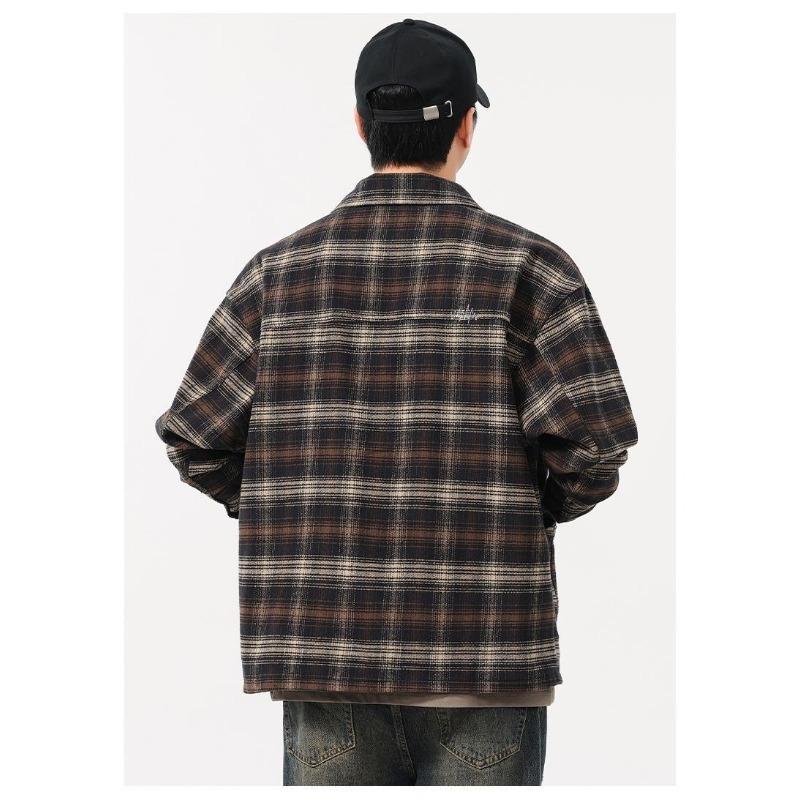 Men's Plaid Flannel Shirt Jacket Casual Loose Long Sleeve Buttons Shacket Pockets for Daily Wear
