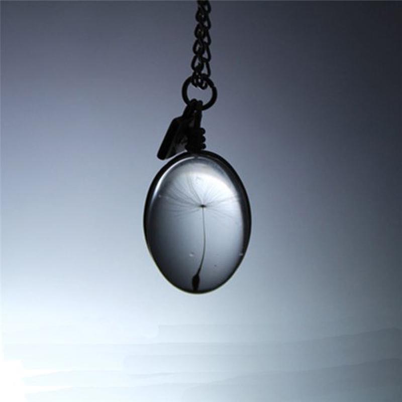 Real Wish Glass Dandelion Seeds In Glass Wish Bottle Chain Necklace Pendant