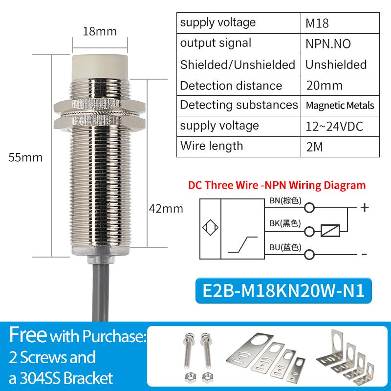 ZHICAN M18 metal induction switch sensor three-wire NPN/PNP normally open DC 24v cylindrical inductive proximity switch