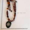 Retro Paisley Leopard Print Silk Scarf Necklace with Beaded Pendant - Women's Versatile Long Sweater Chain for Autumn & Winter.