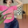 Summer funny cartoon t shirts Women's O-neck Short-sleeve pure cotton T-shirt casual Elastic Skinny y2k Crop Tops women clothes