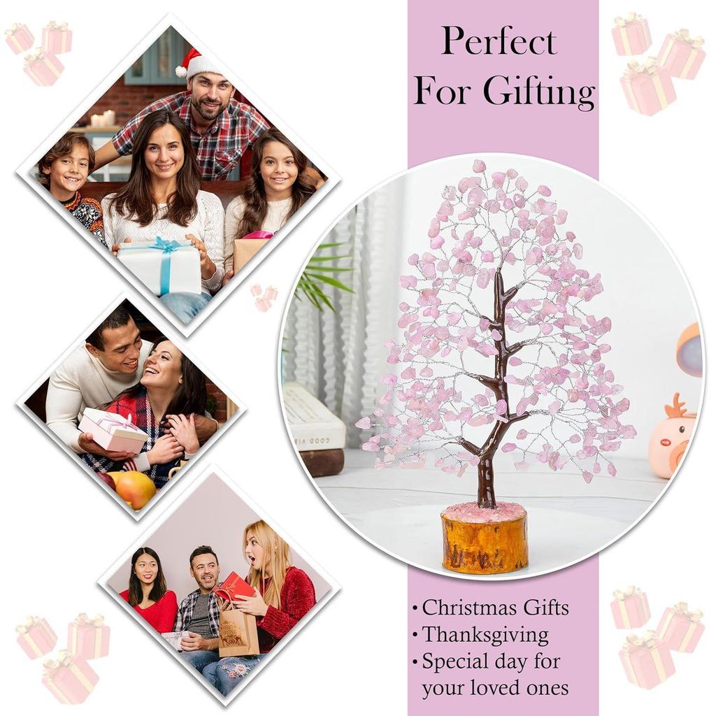 Rose Quartz Crystal Tree - Good Luck Showpiece for Home Decor Items - Crystals Gemstones - Money Tree for Good Luck - Decoration Gift Item
