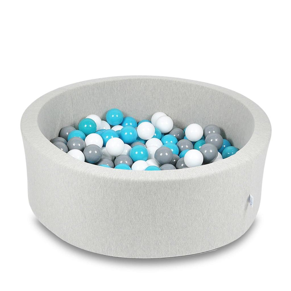 Dry pool 90x30cm light gray with 200 balls: blue, white, gray