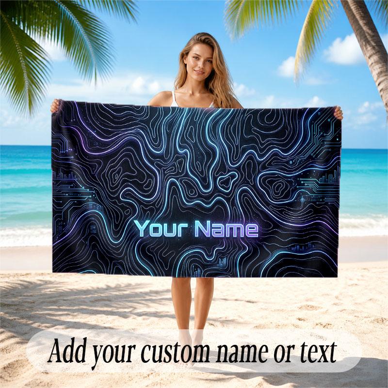 Abstract Geometric Theme Soft Beach Towel Personalized Custom Name Text Towel Portable for Beach Pool Travel