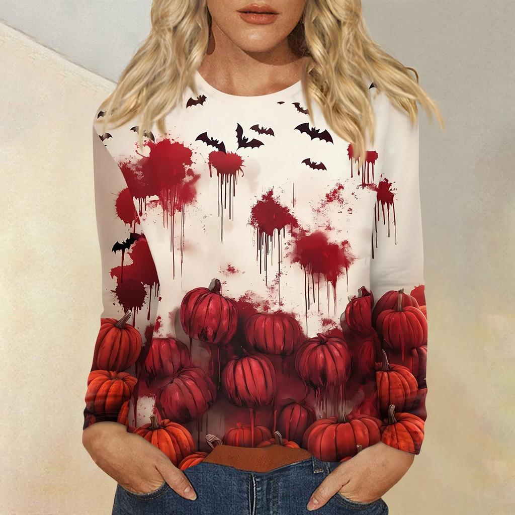 Haut Pull-over Décontracté Mode Femme Imprimé Halloween Col Rond Manches Longues