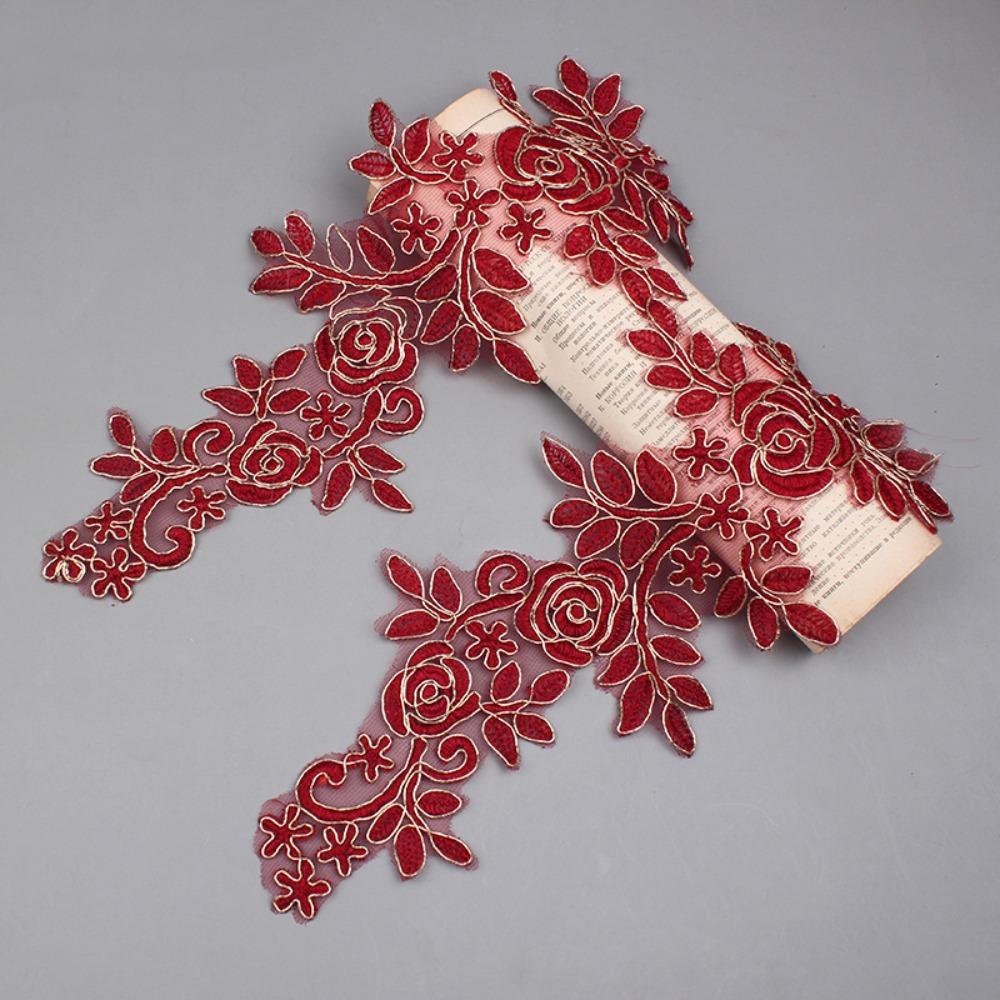 1 Pair 3D Flower Embroidery Flower Applique Polyester DIY Crafts Rose Flower Patch 16cm X 36cm Embroidery Repair Patch