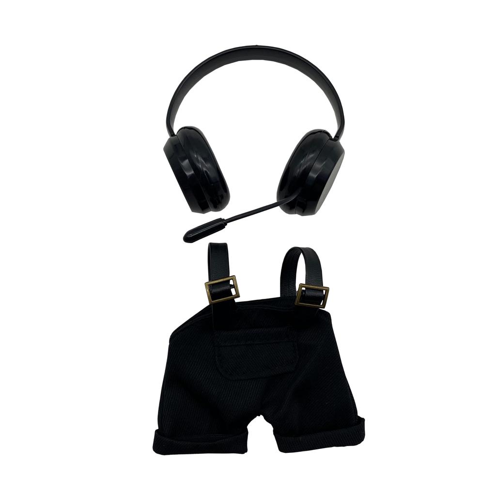 [AXLUCE] Lovebu Kleidung Overalls mit Kopfhörern Plüschtier (Schwarz)