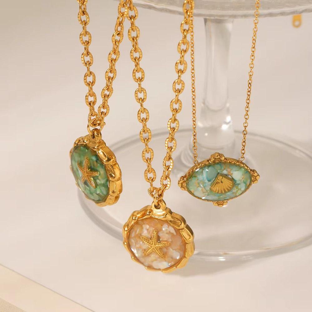 Sweet Charm Starfish Shell Pendant Open Rings O-Chain Necklace Crushed Shell Ring  Summer Beach