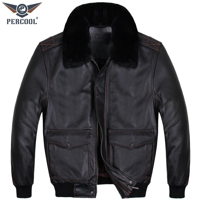 Men's Genuine Leather Pilot Jacket - Thick Cowhide, Casual Large Size, Autumn/Winter Coat