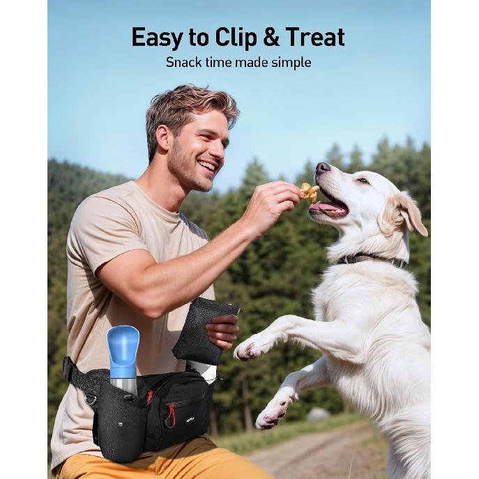 AGPTEK Dog Walking Fanny Pack, Large Capacity Dog Training Treat Pouch, Waist Bag with Removable Snack Pouch, Water Holder, Poop Bag Dispenser,