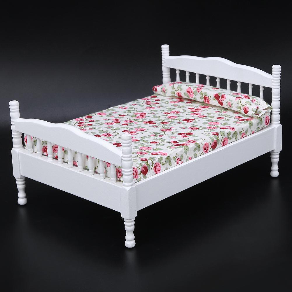 1:12 Mini Doll House Bedroom Bed Model Accessory Room Furniture ToyWhite