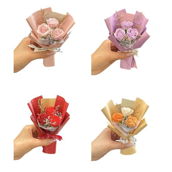 Pocket Rose Artificial Flowers Gift Packaging Mini Bouquet Long-Lasting No Wither Flower for Valentine’s Day Birthday