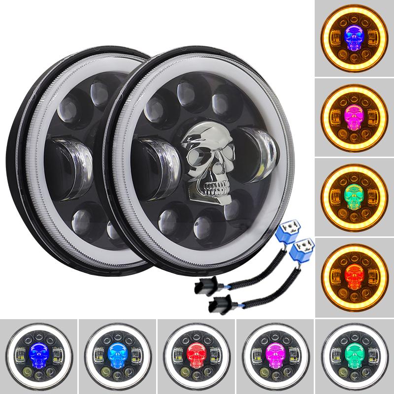 Motorcycle Headlight 5.75 Inch Angel Eyes Round Led Lights for Skull Motorcycle Front Headlights High Low Beam Bulb 160W 6500k