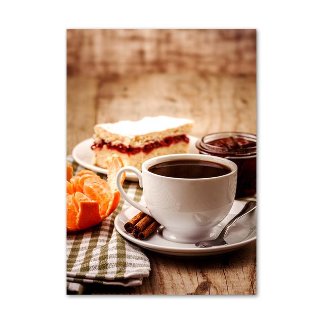 Snídaně Čokoládový prsten Dort Káva Chléb Severské Plakáty Reprodukce Nástěnné Umění Obrazy Obrazy Obrazy Dezert Obchod Domácí dekorace
