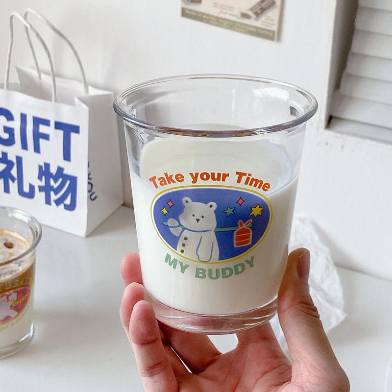 Transparent Glass Cup Juice Cups Cute Tea Milk 300ml Coffee Mug Drinkware Dining for Breakfast Cup Cold Extract Drinkware Cups