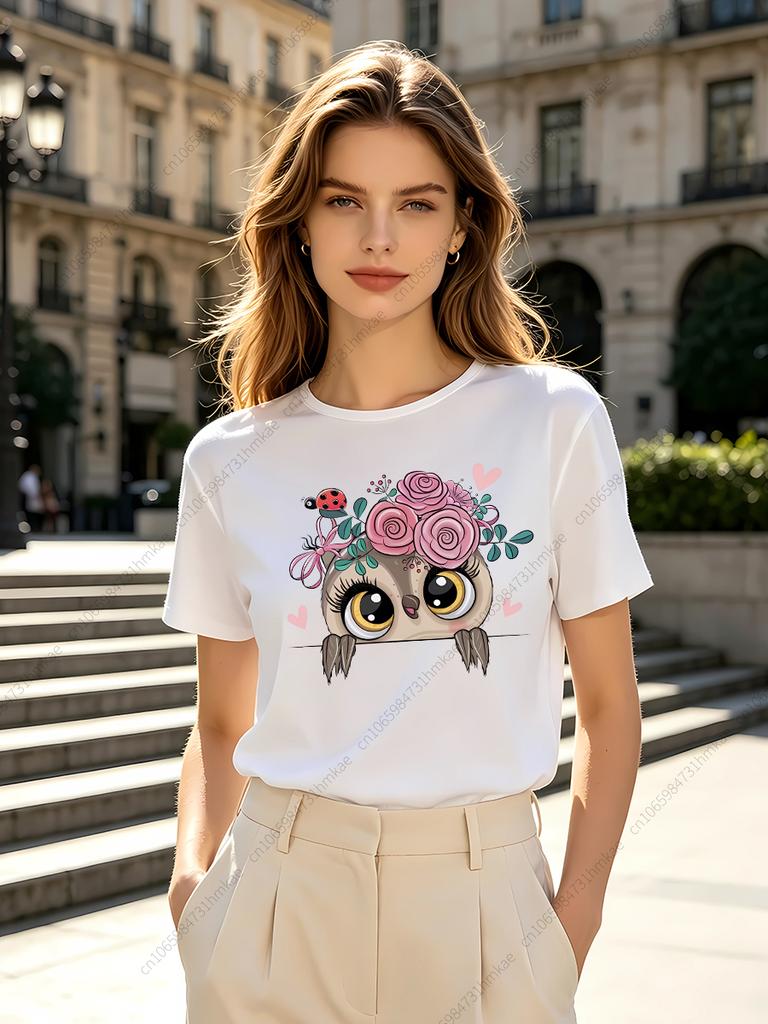 1pcs Funny Cartoon Owl Birds Unisex Tshirts For Girls Fashion Animals Printing Short T Shirts For Unisex Tshirts Lady Tops Tees