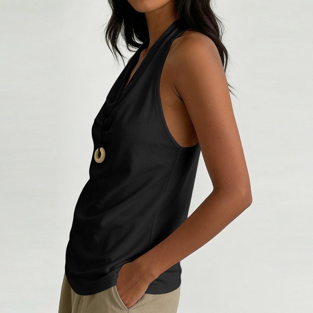 Women Neck Sleeveless Cowl Neck Tank Top Relaxed Fit Lightweight Casual Drape Front Vest for Summer Daily Wear