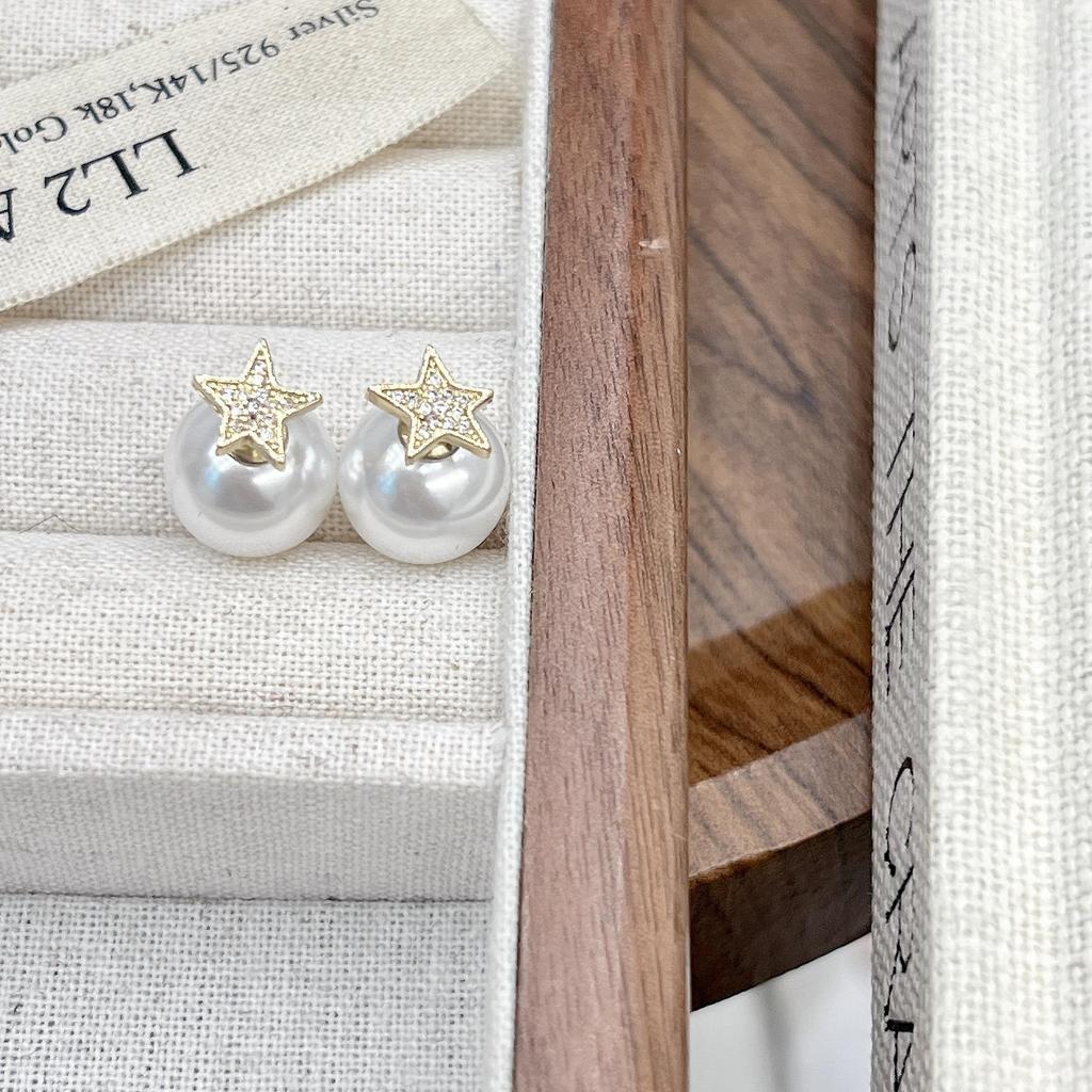 Elegant Diamond Star Pearl Earrings - Luxurious, Versatile Design for Women