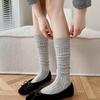 Smoke Gray Vertical Stripe Cotton Mid-Calf Socks: Women's Korean Runway Style for Spring & Autumn