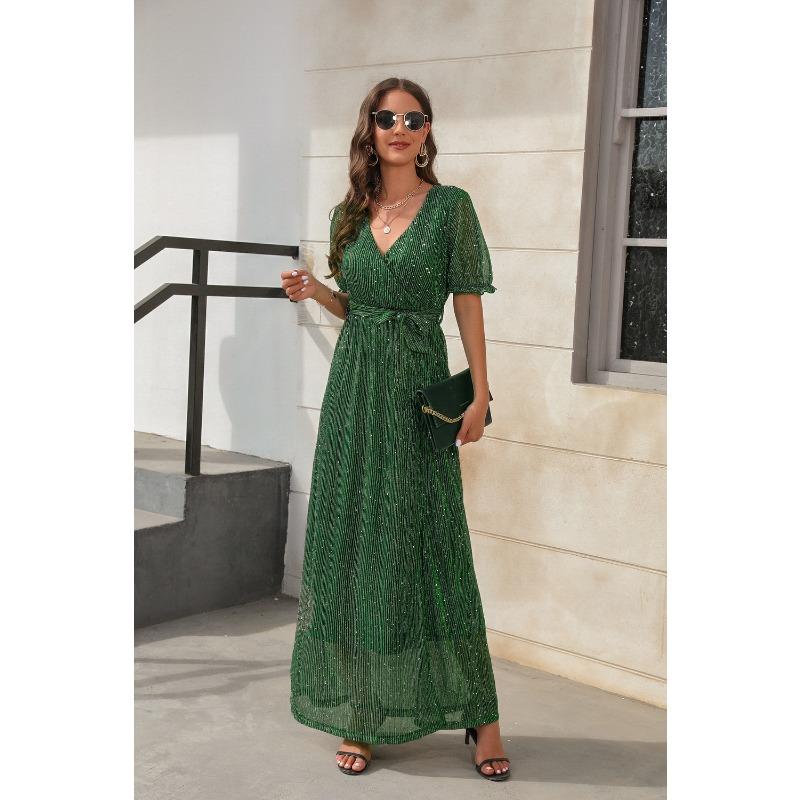 New V-neck High-waisted Strappy Split Long Dresses