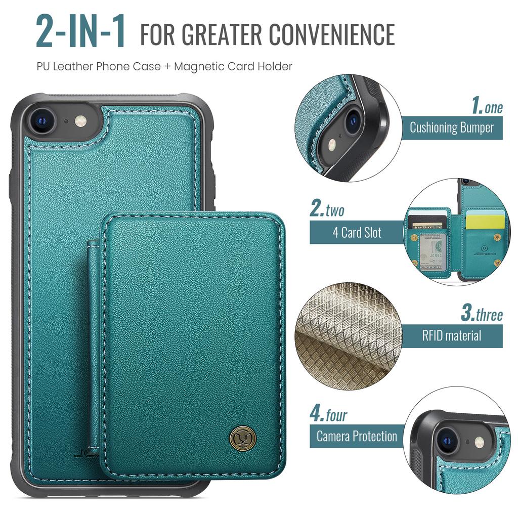 JEEHOOD J05 For iPhone SE (2022)/SE (2020)/8/7/6s/6 Case Leather Mobile Cover with Detachable Magnetic Card Bag