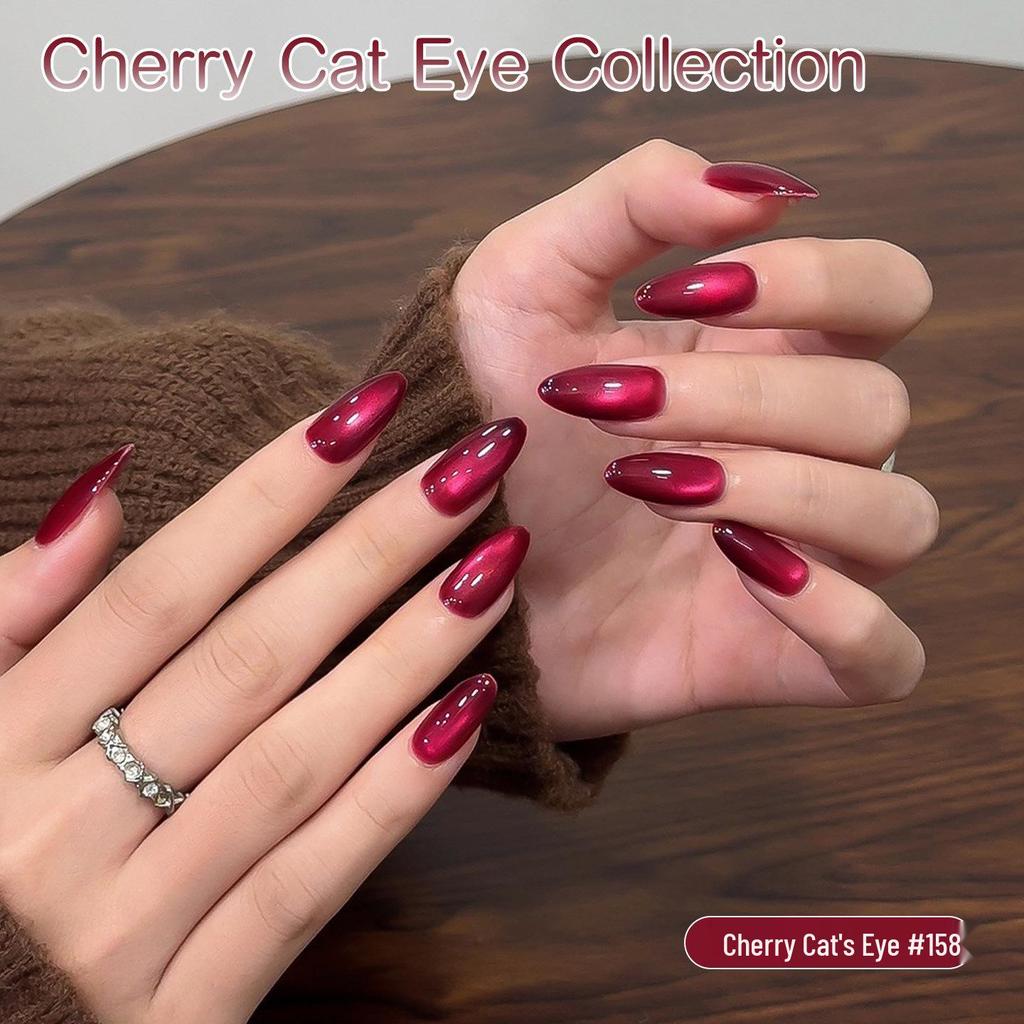 2026 New Year Cherry Cat Eye Nail Gel - Autumn/Winter Edition In Whitening Wine Red with Glass Beads for Nail Salon Exclusive