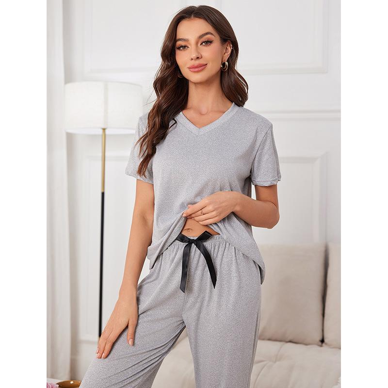 Homewear pajamas women s simple casual loose V-neck suit can be worn outside S