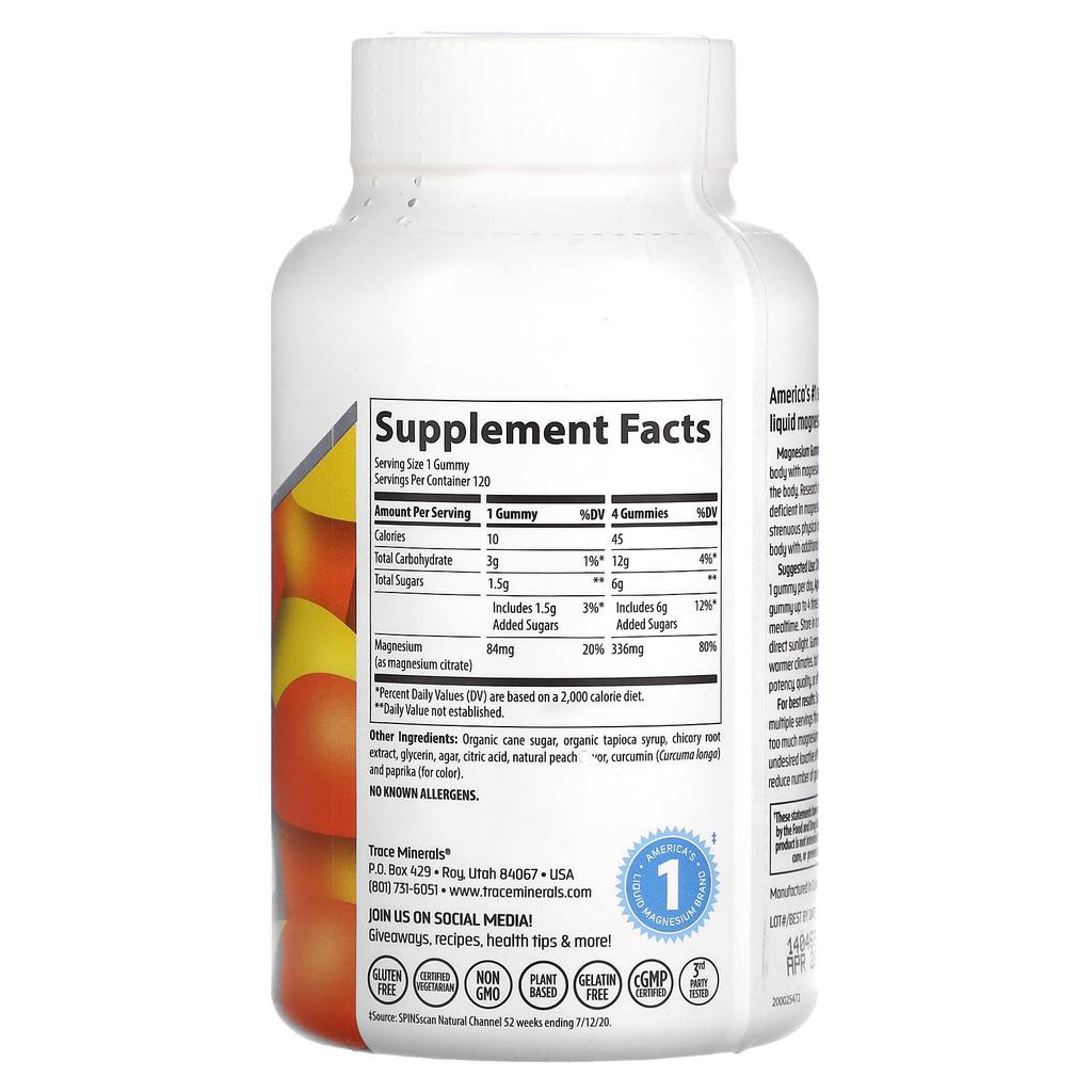 Trace, Magnesium Gummies, Peach Flavor, 120 Gummies