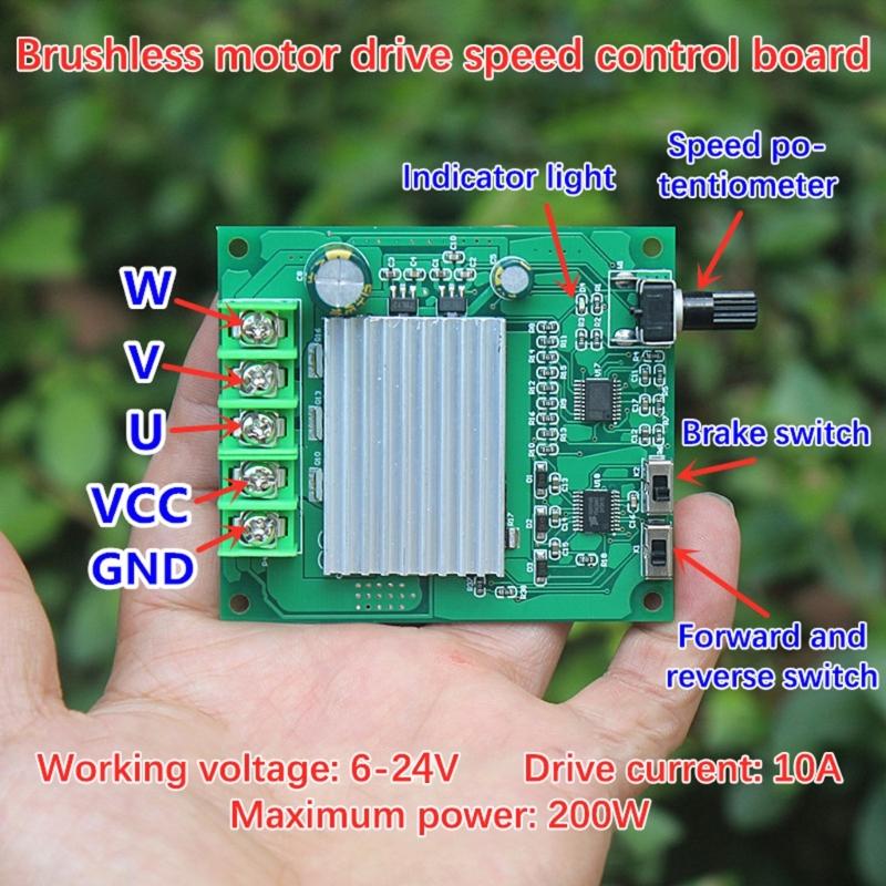 High Power 200W Direct current Brushless Motor Driver Board Adjustable Speed Potentiometer 6 20V 10A Security Module