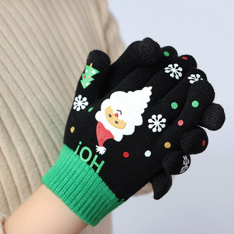 Men/Women Christmas Santa Gloves Thicken Touch Screen Winter Full Finger Mittens