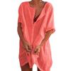 Big Size 8XL Pure Color Shirt Women Deep V Short Sleeve Blouse Summer Leisure Loose T Shirt Dress
