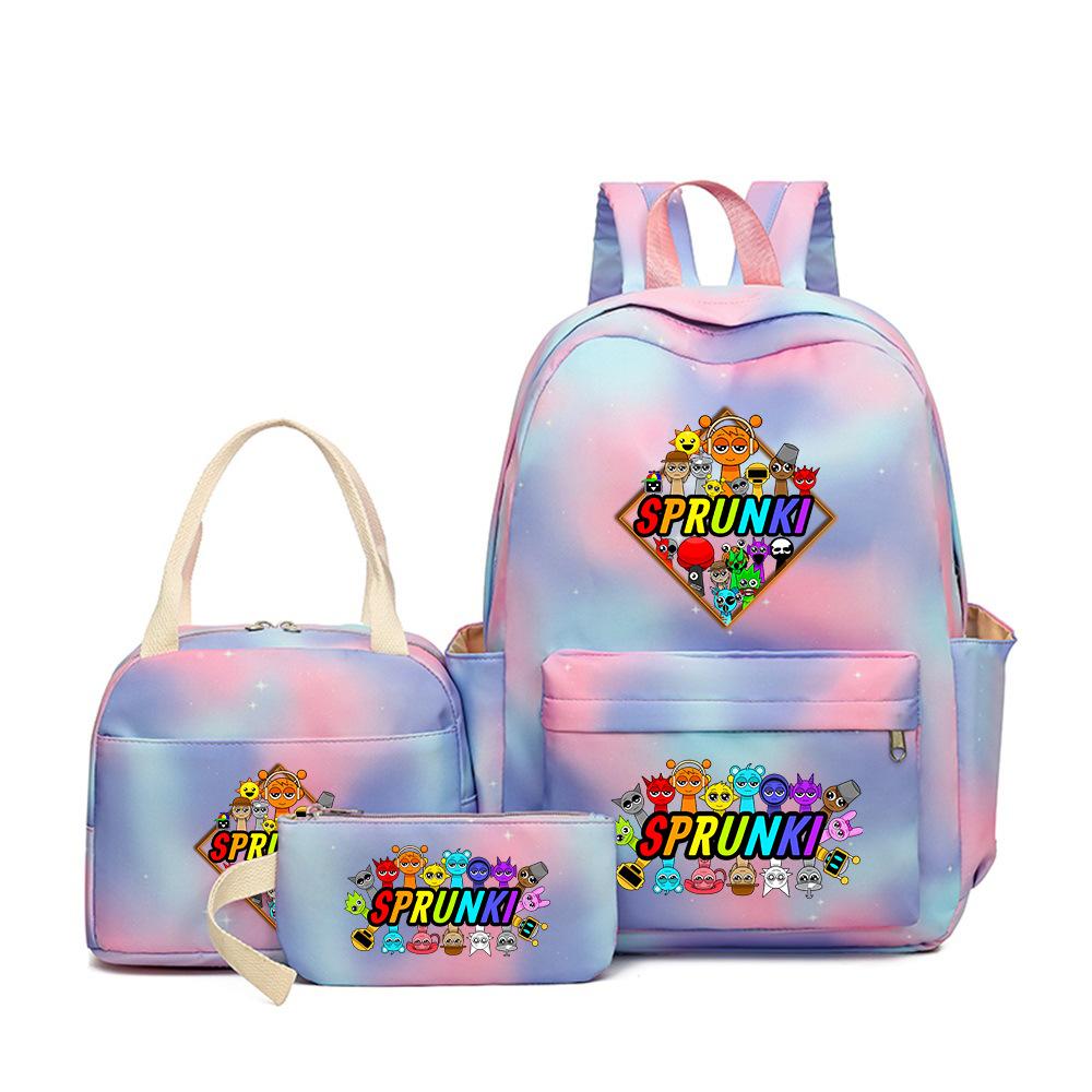 Rhythm Box Music Game Heat Transfer Backpack Sprunki Primary and Secondary School Students Children's Cute Schoolbag Three-piece Set