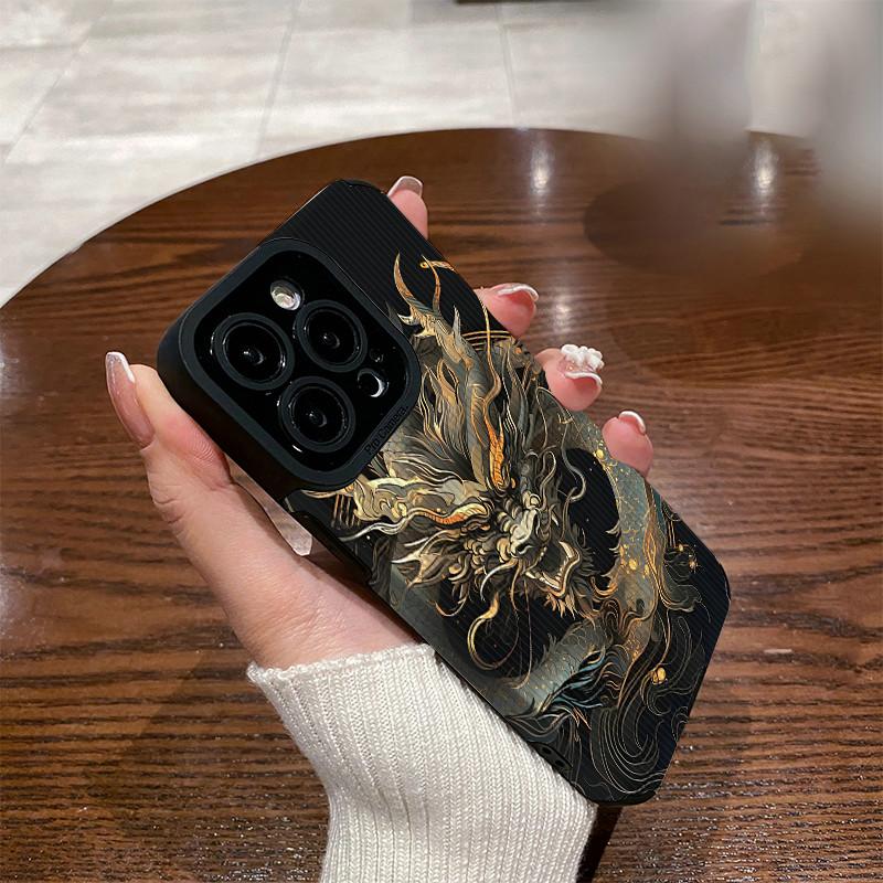 Husa din silicon moale pentru telefon din piele cu granulatie verticala, cu imprimeu dragon, husa din spate cu lentile camerei, protectie completa pentru iPhone