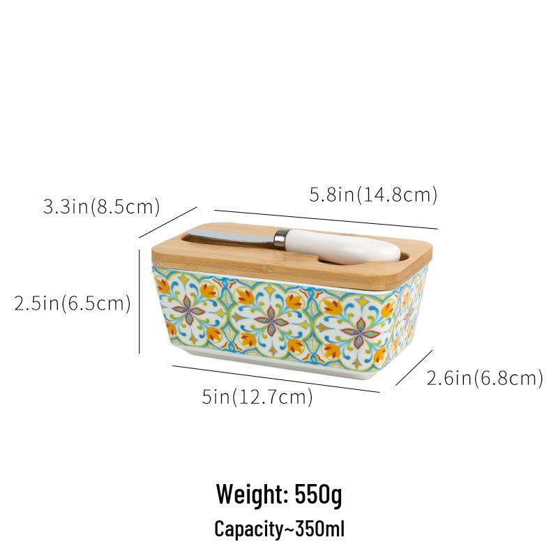 European-Style Ceramic Butter Dish with Lid - Cheese Storage Box for Fresh-Keeping In Kitchen