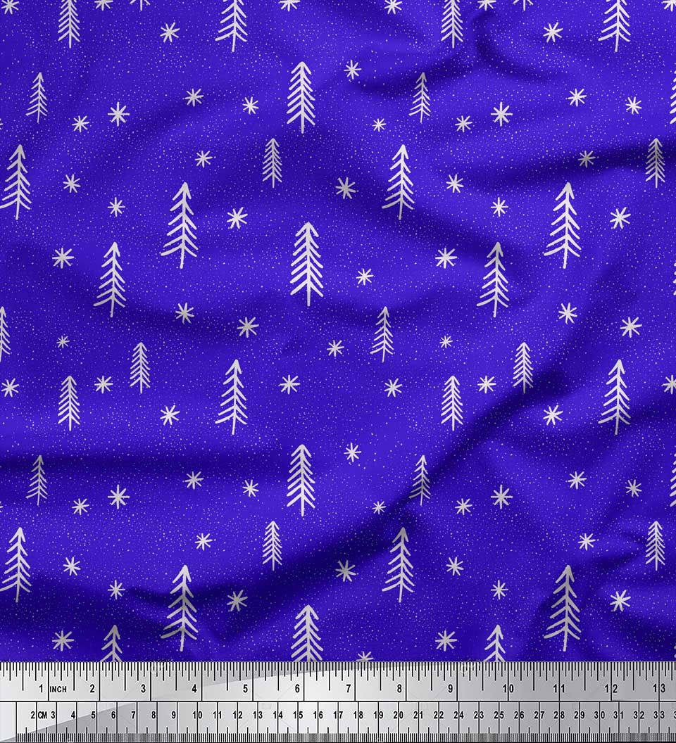 

Тканина Soimoi Purple Japan Crepe Satin Тканина Asterisk & Snow Nature Print на метри 42 дюйма 42 Inch Wide - Poly Crepe синій