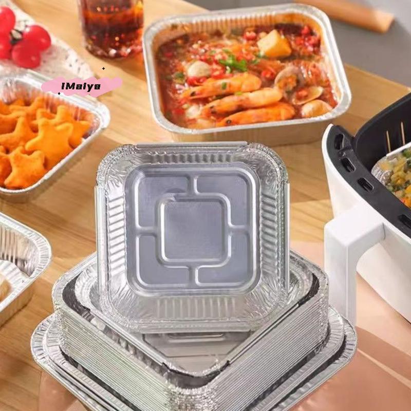 10Pcs 20CM Square Aluminum Foil Pan Non-Stick Oil-proof Air Fryer Baking Tray BBQ Oven Food Containers Kitchen Baking Tool