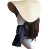French Retro Elegant Loli Japanese Black One-Piece Lace-Up Straw Straw Hat Women'S Summer Sunshade Vacation Photo