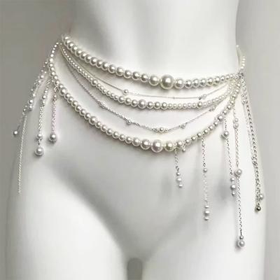 Fashion Retro Multilayer Pearl Waist Chain Belt For Y2K Women Stylish Body Jewelry Accessories For Party & Casual Wear