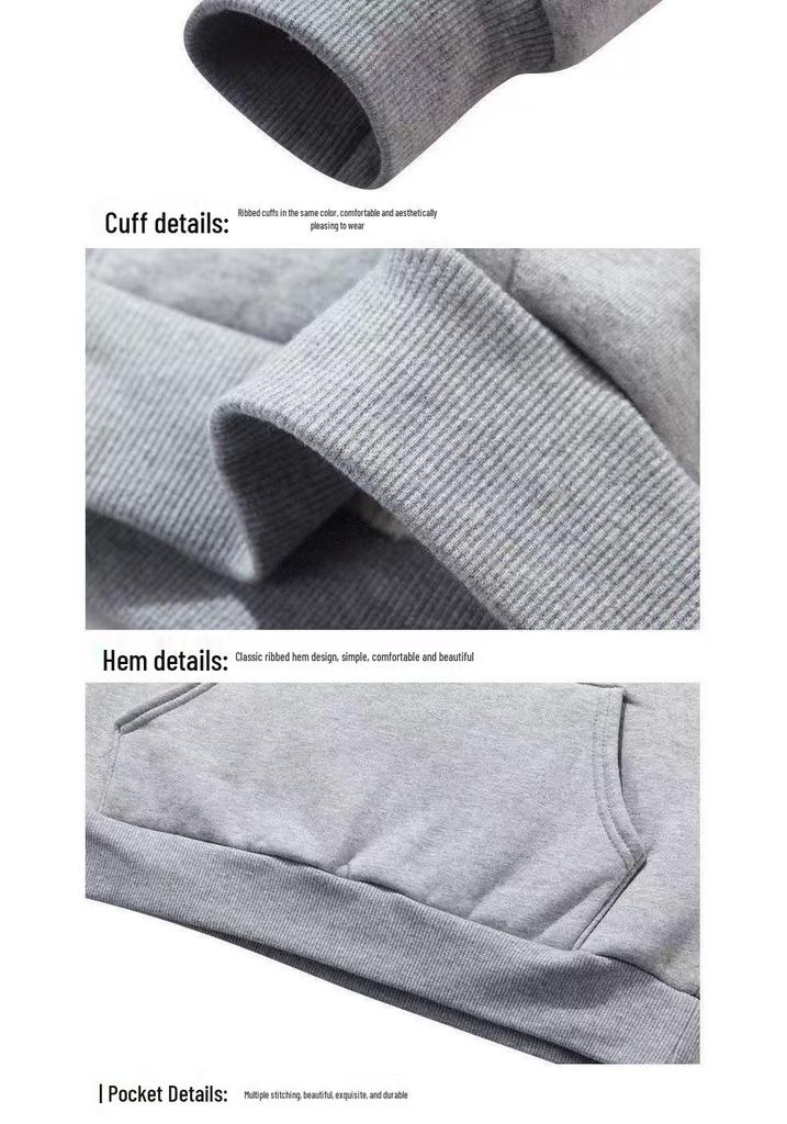 Men's Velvet-Lined Lambswool Hoodie - Loose Fit, Solid Color, Warm Winter Jacket