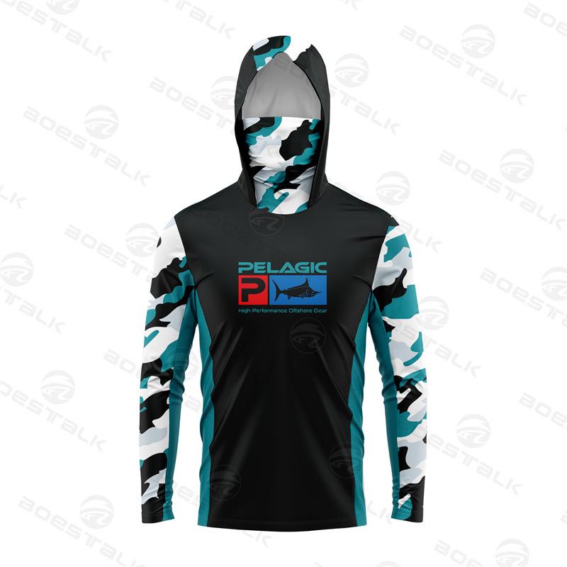 PELAGIC Ice Silk Sonnenschutz-Angel-Hoodie mit Nackenschutz – Leicht, Langarm für das Angeln mit Kunstködern im Freien