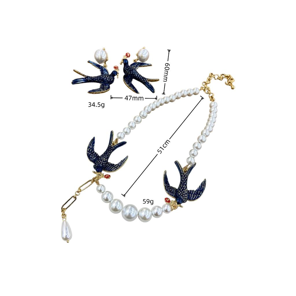 Imitation Beaded Swallow Water Drop Sweater Chain Resort Style Retro Personality Niche High Sense Fashion Necklace