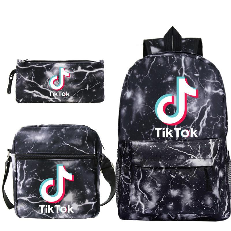3pcsset Tok Tik Blue Galaxy Backpack Schoolbag Shoulderbag Pencilbag Kids Women