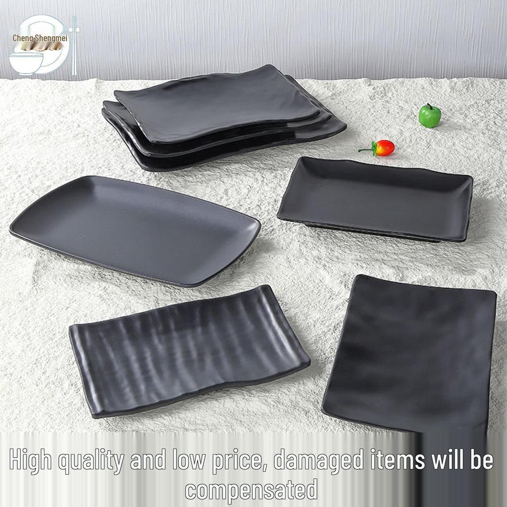 Black Matte Melamine Rectangular Plate – Ideal for BBQ, Grilling, Hot Pot, Restaurant, or Buffet Side Dishes