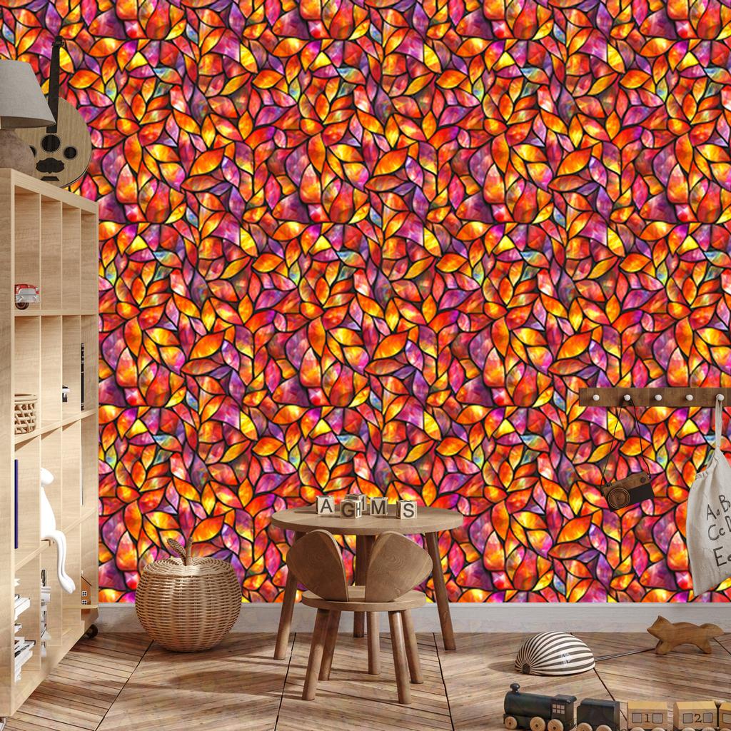 Stained Glass Wallpaper Red, Orange and Gold 50x1000