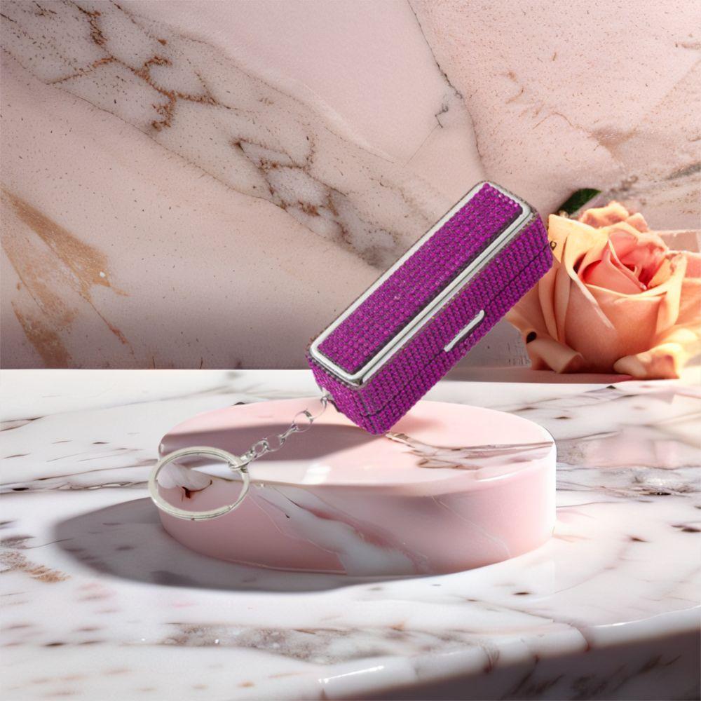 Keychain Lip Gloss Storage Case Bling Portable Lipstick Holder Rhinestone Lipstick Box Purse