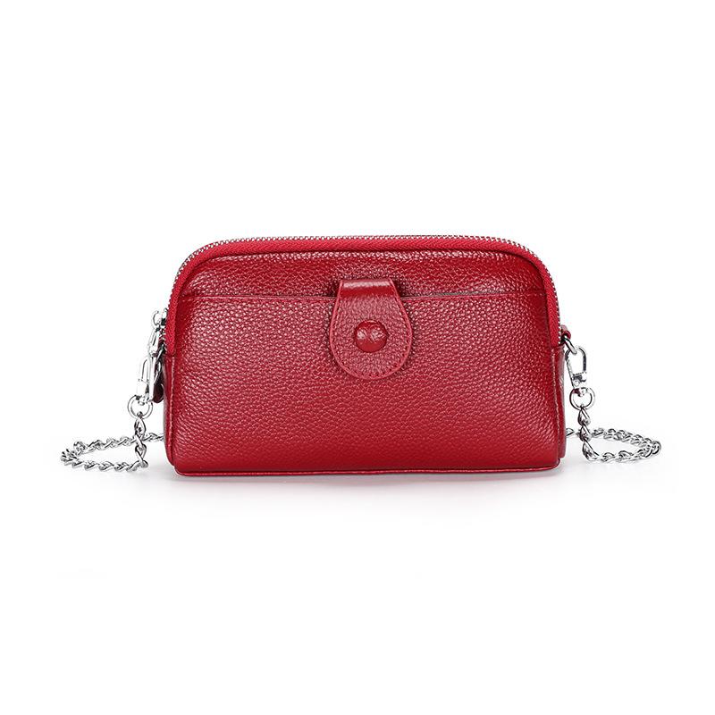 Genuine Leather Women Long Wallet Ladies Clutch Purses Double Deck Zipper Wrist Bag Female Sling Bag Chain Phone Crossbody Bags